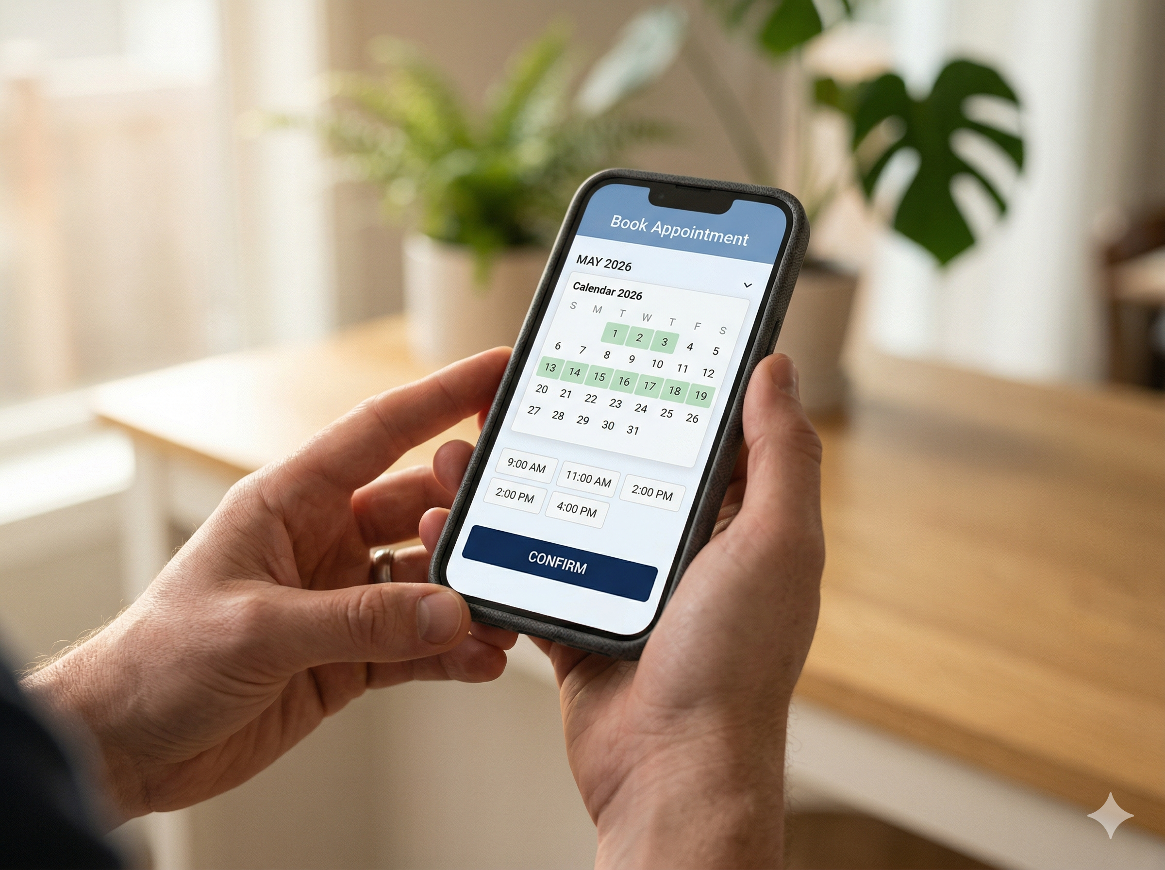 Homeowner booking a garage door appointment on a smartphone