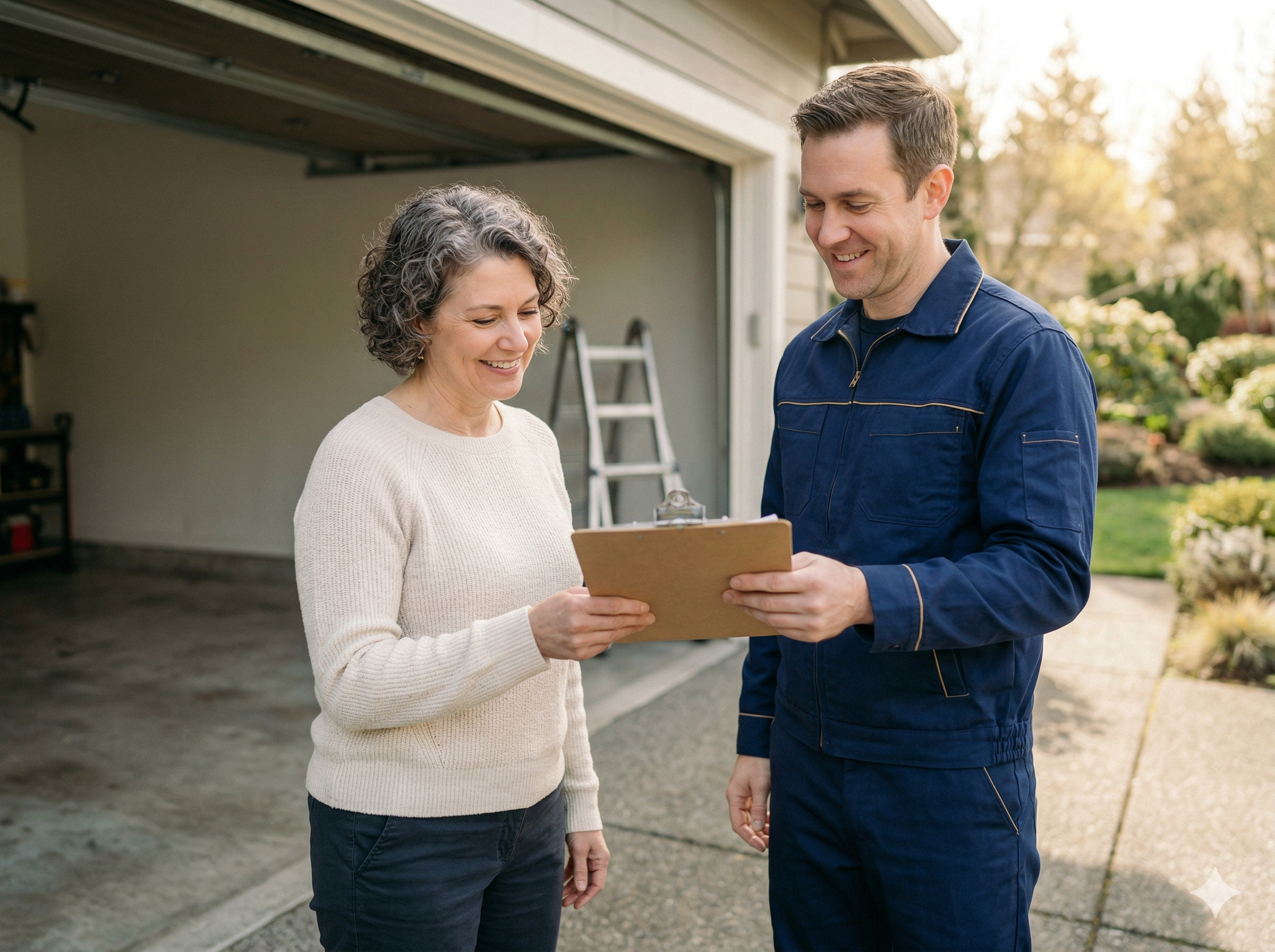 Technician handing an upfront quote to a homeowner